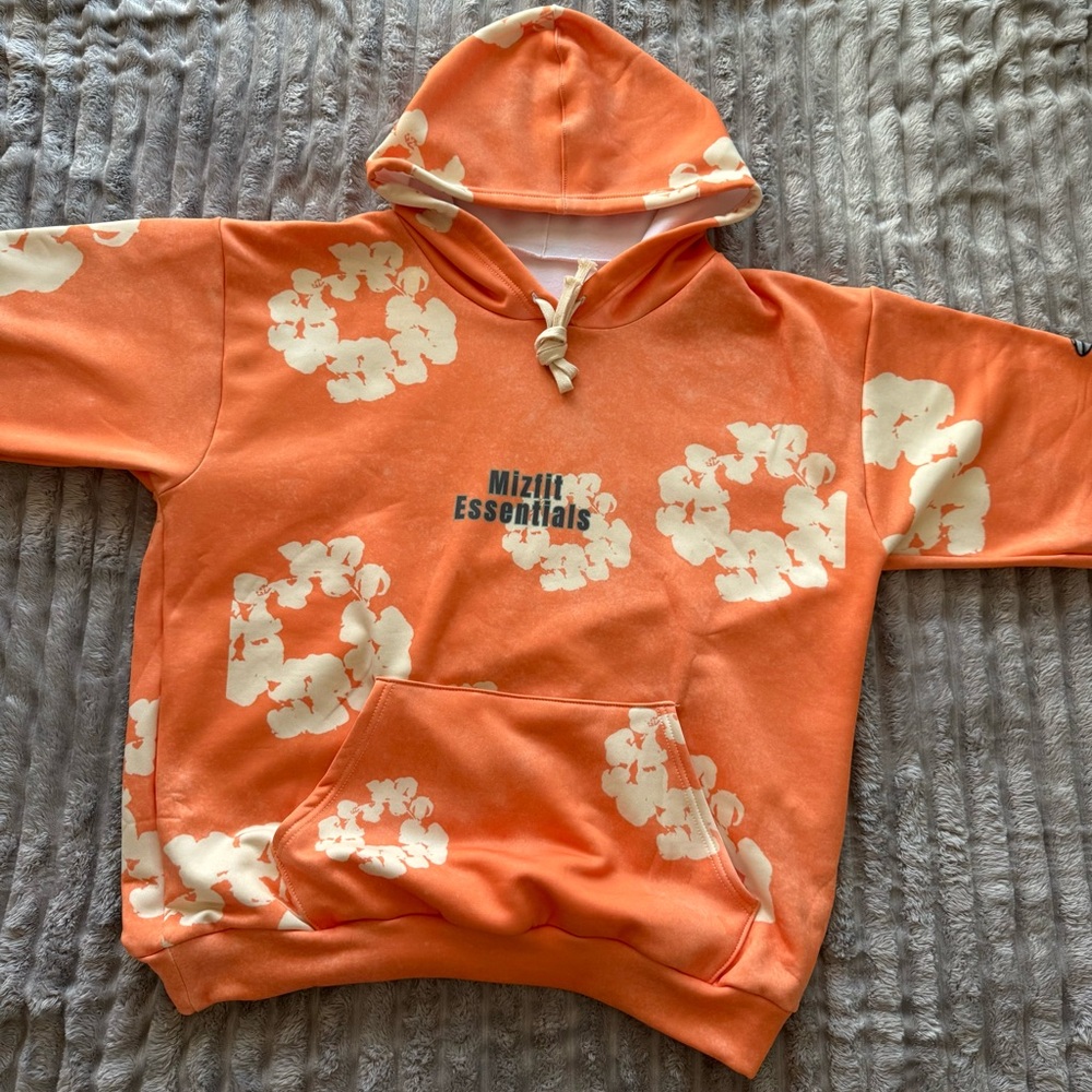 Orange Hoodie with Floral Print